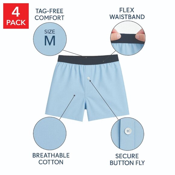 4 Pack Boxer Shorts Men’s Classic TAGLESS Underwear Boxers Comfort Cotton Blue - Picture 2 of 5